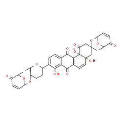 ChemSpider 2D Image | 4a,8,12b-Trihydroxy-3-methyl-9-{6-methyl-5-[(6-methyl-5-oxo-5,6-dihydro-2H-pyran-2-yl)oxy]tetrahydro-2H-pyran-2-yl}-3-[(6-methyl-5-oxo-5,6-dihydro-2H-pyran-2-yl)oxy]-3,4,4a,12b-tetrahydro-1,7,12(2H)-t
etraphenetrione | C37H38O13