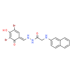 ChemSpider 2D Image | N'-[(E)-(3,5-Dibromo-4-hydroxy-6-oxo-2,4-cyclohexadien-1-ylidene)methyl]-2-(2-naphthylamino)acetohydrazide | C19H15Br2N3O3