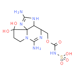 ChemSpider 2D Image | {[(2,6-Diamino-10,10-dihydroxy-3a,4,9,10-tetrahydro-1H,8H-pyrrolo[1,2-c]purin-4-yl)methoxy]carbonyl}sulfamic acid | C10H17N7O7S