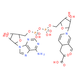 ChemSpider 2D Image | 3-[1-[5-[[[[5-(6-aminopurin-9-yl)-3,4-dihydroxy-tetrahydrofuran-2-yl]methoxy-hydroxy-phosphoryl]oxy-hydroxy-phosphoryl]oxymethyl]-3,4-dihydroxy-tetrahydrofuran-2-yl]-3-formyl-4H-pyridin-4-yl]-2-oxo-propanoic acid | C24H30N6O17P2