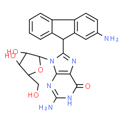 ChemSpider 2D Image | 2-Amino-8-(2-amino-9H-fluoren-9-yl)-9-pentofuranosyl-1,9-dihydro-6H-purin-6-one | C23H22N6O5