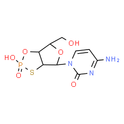ChemSpider 2D Image | 4-Amino-1-[2-hydroxy-6-(hydroxymethyl)-2-oxidotetrahydrofuro[3,4-d][1,3,2]oxathiaphosphol-4-yl]-2(1H)-pyrimidinone | C9H12N3O6PS