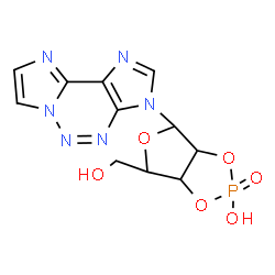 ChemSpider 2D Image | 4-(3H-Diimidazo[1,2-c:4',5'-e][1,2,3]triazin-3-yl)-6-(hydroxymethyl)tetrahydrofuro[3,4-d][1,3,2]dioxaphosphol-2-ol 2-oxide | C11H11N6O6P