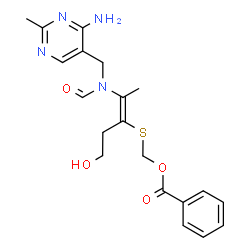 ChemSpider 2D Image | {[(2E)-2-{[(4-Amino-2-methyl-5-pyrimidinyl)methyl](formyl)amino}-5-hydroxy-2-penten-3-yl]sulfanyl}methyl benzoate | C20H24N4O4S