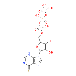 ChemSpider 2D Image | 9-[5-O-(Hydroxy{[hydroxy(phosphonooxy)phosphoryl]oxy}phosphoryl)pentofuranosyl]-3,9-dihydro-6H-purine-6-thione | C10H15N4O13P3S