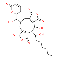ChemSpider 2D Image | 4-Hydroxy-5-(1-hydroxyheptyl)-10-[hydroxy(6-oxo-3,6-dihydro-2H-pyran-2-yl)methyl]-5,9,10,11-tetrahydro-1H-furo[3',4':5,6]cyclonona[1,2-c]furan-1,3,6,8(4H)-tetrone | C26H30O11