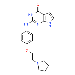 ChemSpider 2D Image | 2-((4-(2-(Pyrrolidin-1-yl)ethoxy)phenyl)amino)-3H-pyrrolo[2,3-d]pyrimidin-4(7H)-one | C18H21N5O2