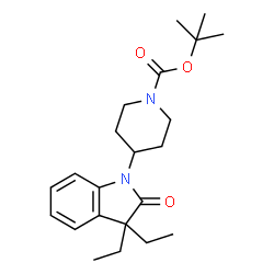 ChemSpider 2D Image | 2-Methyl-2-propanyl 4-(3,3-diethyl-2-oxo-2,3-dihydro-1H-indol-1-yl)-1-piperidinecarboxylate | C22H32N2O3
