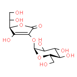 ChemSpider 2D Image | (5R)-5-(1,2-Dihydroxyethyl)-4-hydroxy-3-{[(2S,5R,6S)-3,4,5-trihydroxy-6-(hydroxymethyl)tetrahydro-2H-pyran-2-yl]oxy}-2(5H)-furanone | C12H18O11
