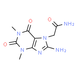 ChemSpider 2D Image | 2-(8-Amino-1,3-dimethyl-2,6-dioxo-1,2,3,6-tetrahydro-7H-purin-7-yl)acetamide | C9H12N6O3