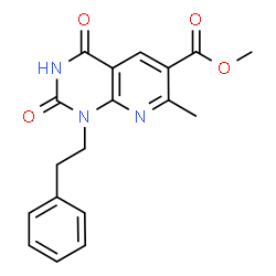 ChemSpider 2D Image | methyl 7-methyl-2,4-dioxo-1-(2-phenylethyl)-1H,2H,3H,4H-pyrido[2,3-d]pyrimidine-6-carboxylate | C18H17N3O4