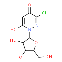 ChemSpider 2D Image | 3-Chloro-6-hydroxy-1-pentofuranosyl-4(1H)-pyridazinone | C9H11ClN2O6