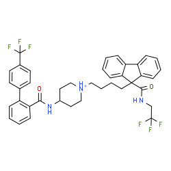 ChemSpider 2D Image | 1-(4-{9-[(2,2,2-Trifluoroethyl)carbamoyl]-9H-fluoren-9-yl}butyl)-4-({[4'-(trifluoromethyl)-2-biphenylyl]carbonyl}amino)piperidinium | C39H38F6N3O2