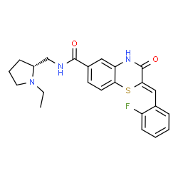ChemSpider 2D Image | (2Z)-N-{[(2R)-1-Ethyl-2-pyrrolidinyl]methyl}-2-(2-fluorobenzylidene)-3-oxo-3,4-dihydro-2H-1,4-benzothiazine-6-carboxamide | C23H24FN3O2S