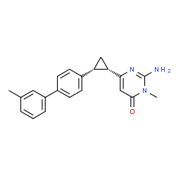ChemSpider 2D Image | 2-Amino-3-methyl-6-[(1S,2R)-2-(3'-methyl-4-biphenylyl)cyclopropyl]-4(3H)-pyrimidinone | C21H21N3O