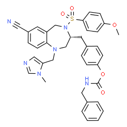ChemSpider 2D Image | 4-({(3R)-7-Cyano-4-[(4-methoxyphenyl)sulfonyl]-1-[(1-methyl-1H-imidazol-5-yl)methyl]-2,3,4,5-tetrahydro-1H-1,4-benzodiazepin-3-yl}methyl)phenyl benzylcarbamate | C37H36N6O5S