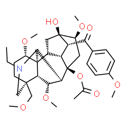 ChemSpider 2D Image | (1alpha,6alpha,14alpha,16beta)-20-Ethyl-13-hydroxy-1,6,16-trimethoxy-14-(4-methoxybenzoyl)-4-(methoxymethyl)aconitan-8-yl acetate | C35H49NO9