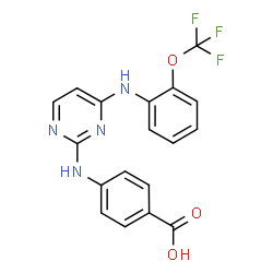 ChemSpider 2D Image | 4-[(4-{[2-(Trifluoromethoxy)phenyl]amino}-2-pyrimidinyl)amino]benzoic acid | C18H13F3N4O3