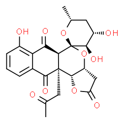 ChemSpider 2D Image | (3'R,3aR,4'S,5R,5aS,6'R,11aS,11bR)-3',4',7-Trihydroxy-6'-methyl-11a-(2-oxopropyl)-3',3a,4',5',5a,6',11a,11b-octahydrospiro[benzo[g]furo[3,2-c]isochromene-5,2'-pyran]-2,6,11(3H)-trione | C23H24O10