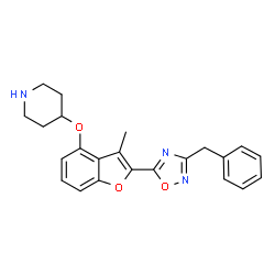 ChemSpider 2D Image | 4-{[2-(3-Benzyl-1,2,4-oxadiazol-5-yl)-3-methyl-1-benzofuran-4-yl]oxy}piperidine | C23H23N3O3