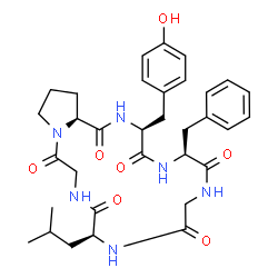 ChemSpider 2D Image | Cyclo(glycyl-L-prolyl-L-tyrosyl-L-phenylalanylglycyl-L-leucyl) | C33H42N6O7