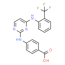 ChemSpider 2D Image | 4-[(4-{[2-(Trifluoromethyl)phenyl]amino}-2-pyrimidinyl)amino]benzoic acid | C18H13F3N4O2