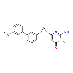 ChemSpider 2D Image | 2-Amino-6-[(1S,2R)-2-(3'-methoxy-3-biphenylyl)cyclopropyl]-3-methyl-4(3H)-pyrimidinone | C21H21N3O2