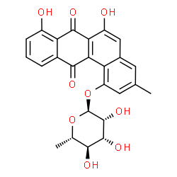 ChemSpider 2D Image | 6,8-Dihydroxy-3-methyl-7,12-dioxo-7,12-dihydro-1-tetraphenyl 6-deoxy-alpha-L-mannopyranoside | C25H22O9