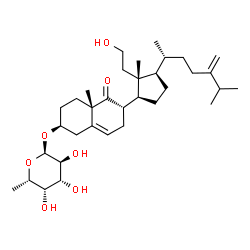 ChemSpider 2D Image | (2S,4aS,6S)-6-{(1S,2R,3R)-2-(2-Hydroxyethyl)-2-methyl-3-[(2R)-6-methyl-5-methylene-2-heptanyl]cyclopentyl}-4a-methyl-5-oxo-1,2,3,4,4a,5,6,7-octahydro-2-naphthalenyl 6-deoxy-alpha-L-galactopyranoside | C34H56O7