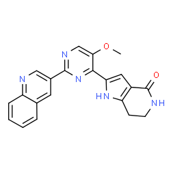 ChemSpider 2D Image | 2-[5-Methoxy-2-(3-quinolinyl)-4-pyrimidinyl]-1,5,6,7-tetrahydro-4H-pyrrolo[3,2-c]pyridin-4-one | C21H17N5O2