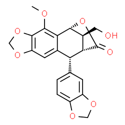 ChemSpider 2D Image | (1R,11R,12R,15R)-11-(1,3-Benzodioxol-5-yl)-15-(hydroxymethyl)-3-methoxy-5,7,14-trioxatetracyclo[10.2.1.0~2,10~.0~4,8~]pentadeca-2(10),3,8-trien-13-one | C21H18O8