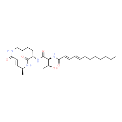 ChemSpider 2D Image | (2E,4E)-N-[(2S,3R)-3-Hydroxy-1-{[(3E,5S,8S)-5-methyl-2,7-dioxo-1,6-diazacyclododec-3-en-8-yl]amino}-1-oxo-2-butanyl]-2,4-dodecadienamide | C27H44N4O5