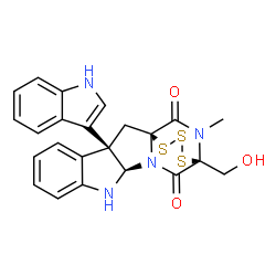 ChemSpider 2D Image | (1S,3R,11R,14S)-14-(Hydroxymethyl)-3-(1H-indol-3-yl)-19-methyl-15,16,17-trithia-10,12,19-triazapentacyclo[12.3.2.0~1,12~.0~3,11~.0~4,9~]nonadeca-4,6,8-triene-13,18-dione | C23H20N4O3S3