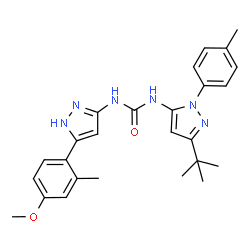 ChemSpider 2D Image | 1-[3-Tert-Butyl-1-(4-Methylphenyl)-1h-Pyrazol-5-Yl]-3-[3-(4-Methoxy-2-Methylphenyl)-1h-Pyrazol-5-Yl]urea | C26H30N6O2