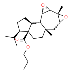 ChemSpider 2D Image | Propyl (3R,3aS,5aS,6aR,7aR,7bS,8aS,8bS,8cS)-3-isopropyl-5a,7a-dimethyldodecahydroindeno[4',5':3,4]oxireno[6,7]cyclohepta[1,2-b]oxirene-3a(1H)-carboxylate | C23H36O4