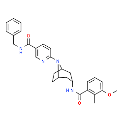 ChemSpider 2D Image | N-Benzyl-6-{3-[(3-methoxy-2-methylbenzoyl)amino]-8-azabicyclo[3.2.1]oct-8-yl}nicotinamide | C29H32N4O3