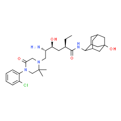 ChemSpider 2D Image | (2R,4S,5S)-5-Amino-6-[4-(2-chlorophenyl)-2,2-dimethyl-5-oxo-1-piperazinyl]-2-ethyl-4-hydroxy-N-(5-hydroxyadamantan-2-yl)hexanamide | C30H45ClN4O4