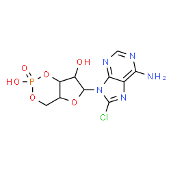 ChemSpider 2D Image | 6-(6-Amino-8-chloro-9H-purin-9-yl)tetrahydro-4H-furo[3,2-d][1,3,2]dioxaphosphinine-2,7-diol 2-oxide | C10H11ClN5O6P