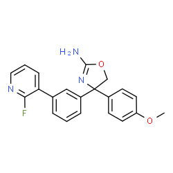 ChemSpider 2D Image | 4-[3-(2-Fluoro-3-pyridinyl)phenyl]-4-(4-methoxyphenyl)-4,5-dihydro-1,3-oxazol-2-amine | C21H18FN3O2