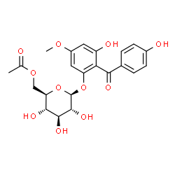 ChemSpider 2D Image | 3-Hydroxy-2-(4-hydroxybenzoyl)-5-methoxyphenyl 6-O-acetyl-beta-D-glucopyranoside | C22H24O11