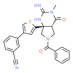 ChemSpider 2D Image | 3-{5-[(2e,4ar,7ar)-6-Benzoyl-2-Imino-3-Methyl-4-Oxooctahydro-7ah-Pyrrolo[3,4-D]pyrimidin-7a-Yl]thiophen-3-Yl}benzonitrile | C25H21N5O2S