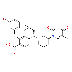 ChemSpider 2D Image | 2-(3-Bromophenoxy)-4-{(1S)-3,3-dimethyl-1-[(3S)-3-(5-methyl-2,4-dioxo-3,4-dihydro-1(2H)-pyrimidinyl)-1-piperidinyl]butyl}benzoic acid | C29H34BrN3O5