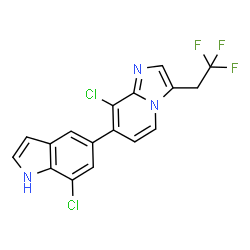ChemSpider 2D Image | 8-Chloro-7-(7-chloro-1H-indol-5-yl)-3-(2,2,2-trifluoroethyl)imidazo[1,2-a]pyridine | C17H10Cl2F3N3