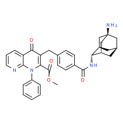 ChemSpider 2D Image | Methyl 3-(4-{[(1R,2s,3S,5s,7s)-5-aminoadamantan-2-yl]carbamoyl}benzyl)-4-oxo-1-phenyl-1,4-dihydro-1,8-naphthyridine-2-carboxylate | C34H34N4O4