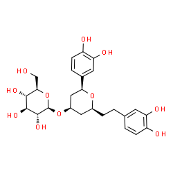 ChemSpider 2D Image | (2S,4R,6S)-2-(3,4-Dihydroxyphenyl)-6-[2-(3,4-dihydroxyphenyl)ethyl]tetrahydro-2H-pyran-4-yl beta-D-glucopyranoside | C25H32O11