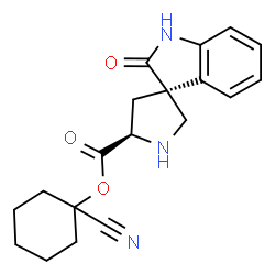 ChemSpider 2D Image | 1-Cyanocyclohexyl (3S,5'R)-2-oxo-1,2-dihydrospiro[indole-3,3'-pyrrolidine]-5'-carboxylate | C19H21N3O3