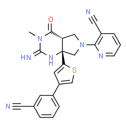 ChemSpider 2D Image | 2-{(2e,4ar,7ar)-7a-[4-(3-Cyanophenyl)thiophen-2-Yl]-2-Imino-3-Methyl-4-Oxooctahydro-6h-Pyrrolo[3,4-D]pyrimidin-6-Yl}pyridine-3-Carbonitrile | C24H19N7OS