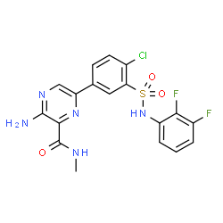 ChemSpider 2D Image | 3-Amino-6-{4-chloro-3-[(2,3-difluorophenyl)sulfamoyl]phenyl}-N-methyl-2-pyrazinecarboxamide | C18H14ClF2N5O3S