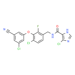 ChemSpider 2D Image | 4-Chloro-N-[4-chloro-3-(3-chloro-5-cyanophenoxy)-2-fluorobenzyl]-1H-imidazole-5-carboxamide | C18H10Cl3FN4O2
