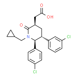 ChemSpider 2D Image | [(3R,5R,6S)-5-(3-Chlorophenyl)-6-(4-chlorophenyl)-1-(cyclopropylmethyl)-2-oxo-3-piperidinyl]acetic acid | C23H23Cl2NO3